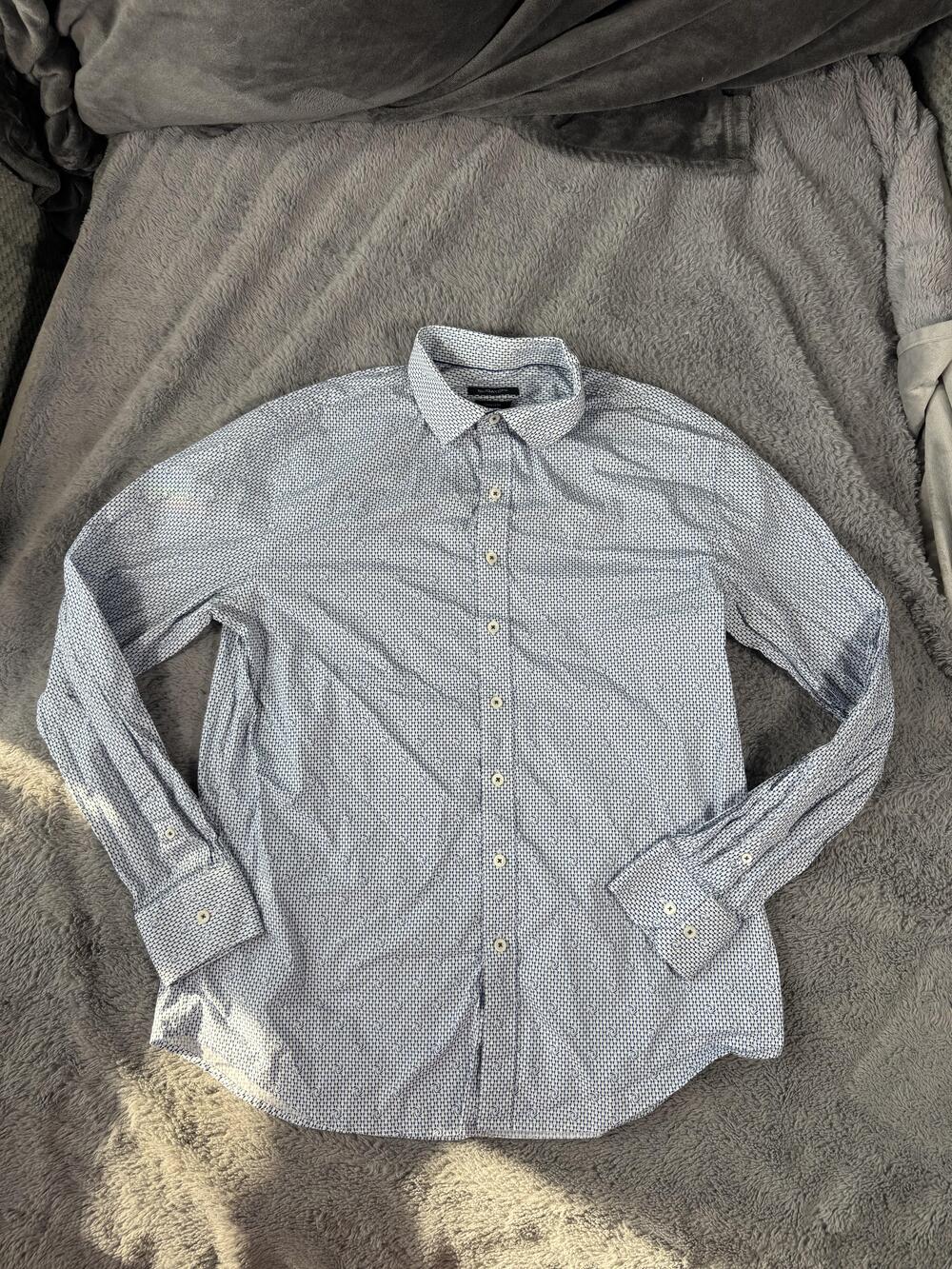 Bugatchi Shirt Mens XL Blue Geometric Long Sleeve Button Up Stretch Woven